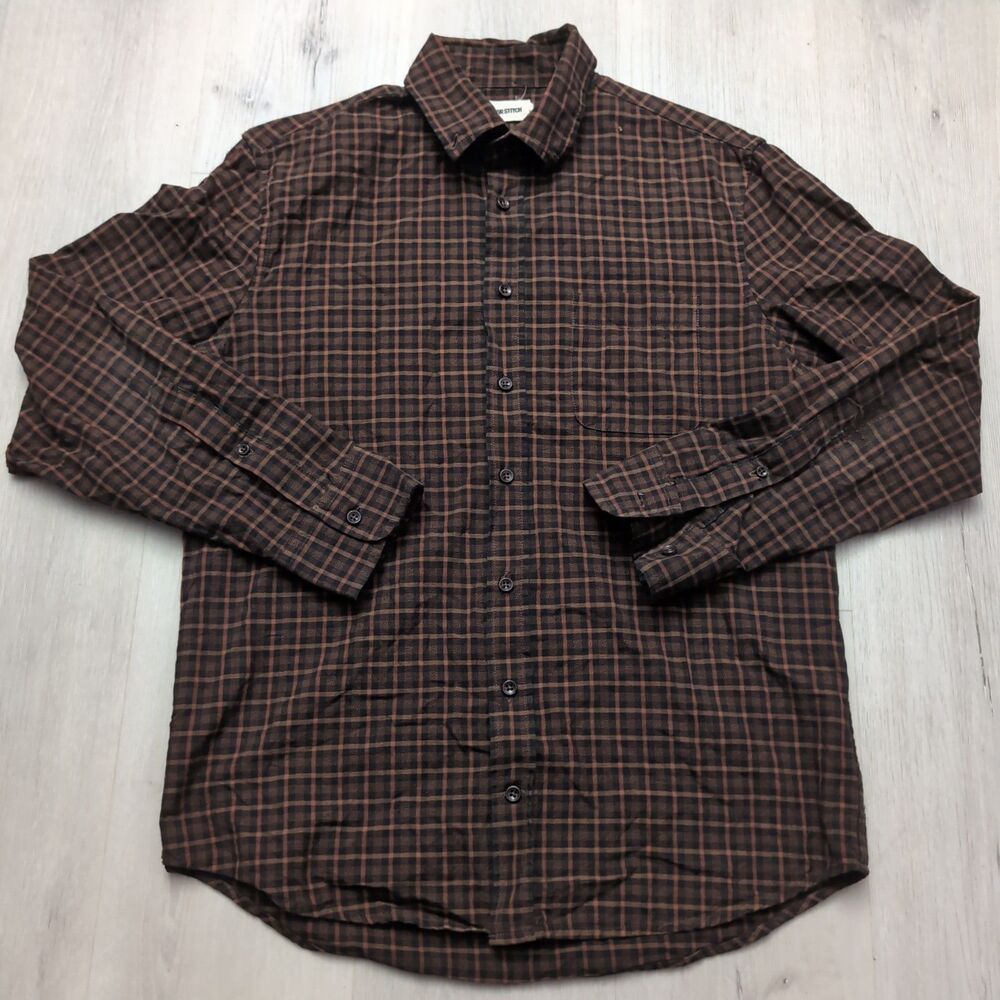 Taylor Stitch Jack In Mulch Brown Plaid Shirt 40 Button Down Long Sleeve Top